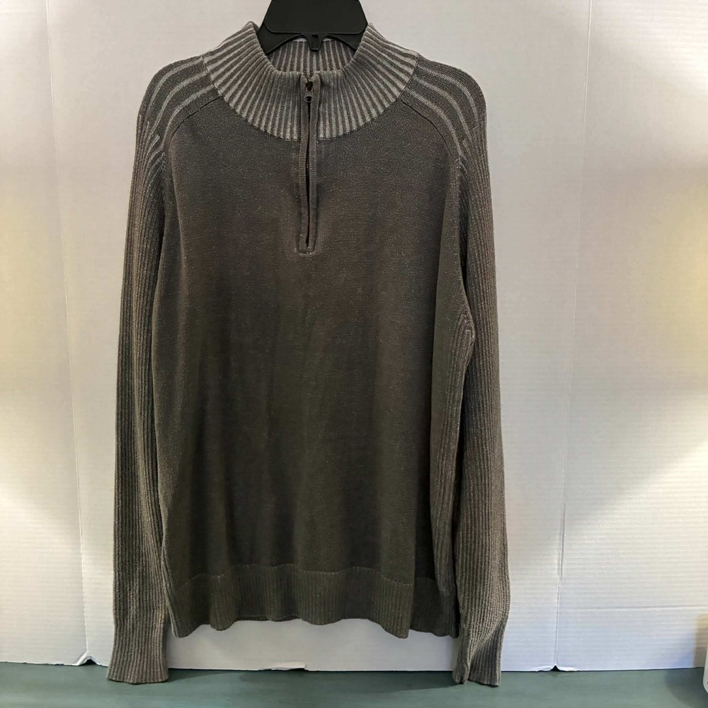Carbon Quarter Zip Sweater Mens M Olive Gray Ribbed Mock Neck Pullover Casual